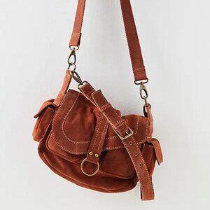 FREE PEOPLE Wylie Suede Shoulder / Crossbody Bag In Distressed Brown NWT